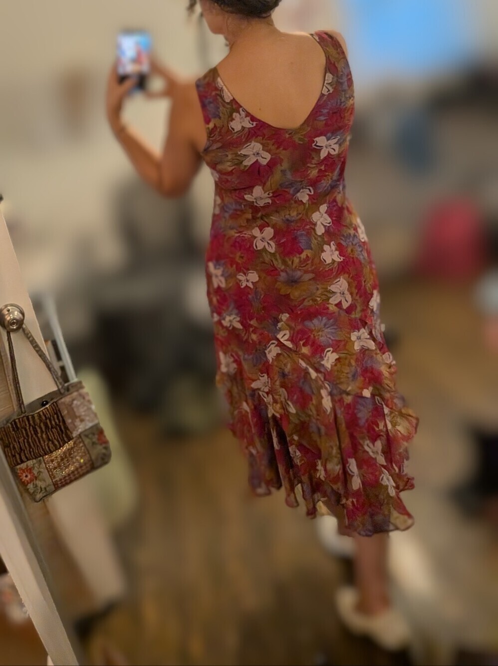 Floral Ruffled V-Neck Midi Dress in Fuchsia - Picture 4 of 11